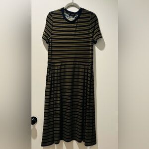 Tommy Hilfiger Olive Green & Navy Blue Striped Midi Dress - 14